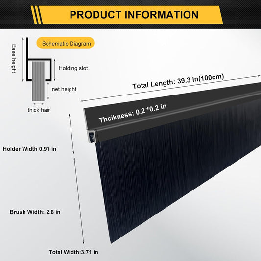 4-Pack Garage Door Brush Seal – Cepia Black Bottom Sweep – Roll-Up Door Stripping, 2.80" Wide x 39.3" Long, Aluminum Alloy Base, Ideal for Exterior Doors and Industrial Use (157.5 in / 400 cm)