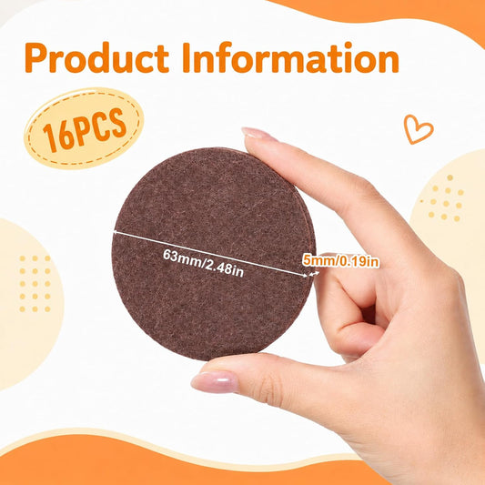 16 Pcs 2-1/2”/63mm Felt Furniture Pads for Hardwood Floors, Brown Round Self Adhesive Furniture Pads, 5mm Thick Anti Scratch Floor Protectors for Chair Legs Furnitures Feet