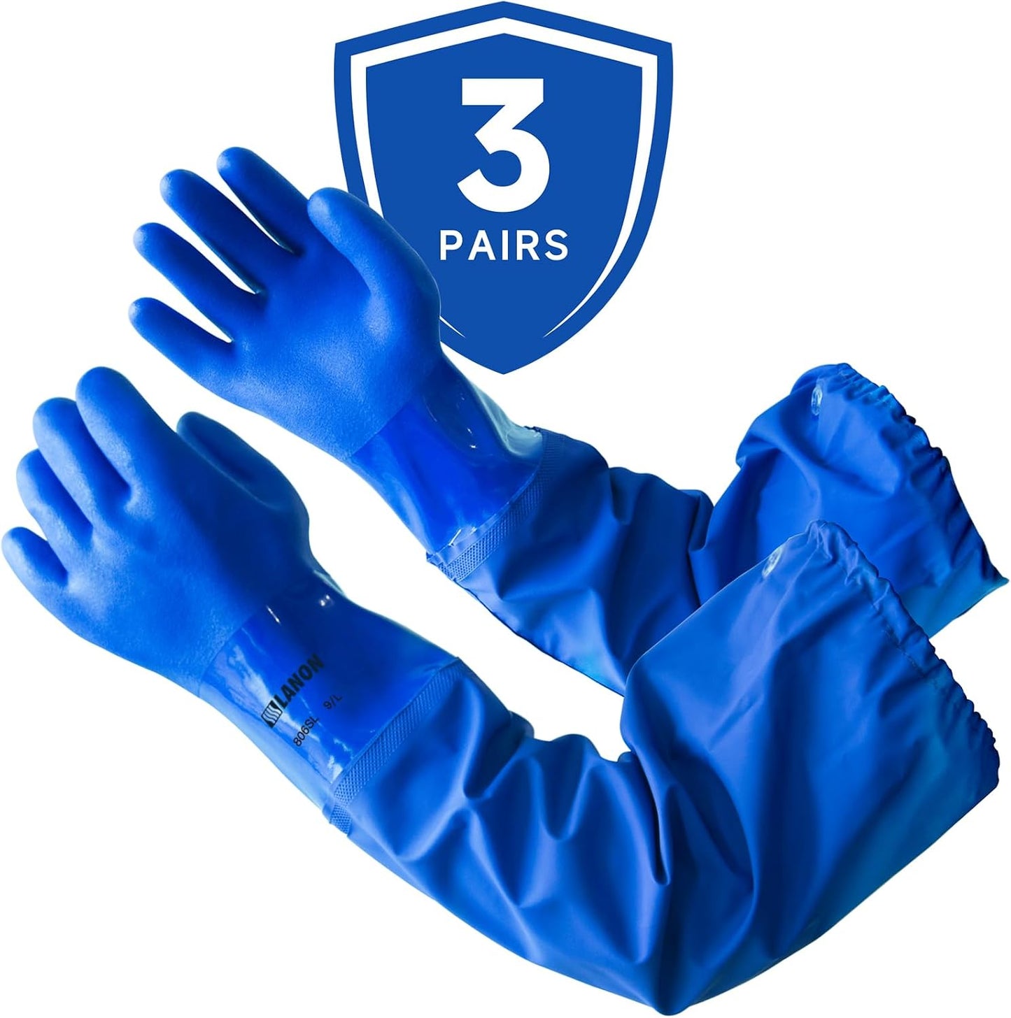 LANON 26" Elbow Length PVC Chemical Resistant Gloves, Heavy-Duty Long Rubber Gloves, Acid, Alkali & Oil Protection, XL
