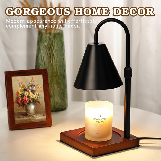 Candle Warmer Lamp Wood with Timer, Dimmable Electric Candle Lamp Warmer for Jar Candles, 2*35 Watt Bulb, Mothers Day Birthday Gifts for Women Men, Decorative Wooden Candle Lamp for Bedroom Home Decor