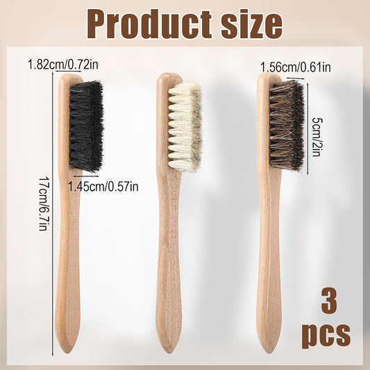 3 Pcs Laundry Stain Brush, Wood Laundry Stain Brush with Boar Bristle for Scrubbing Stains from Cloth Fabric Leather and Household