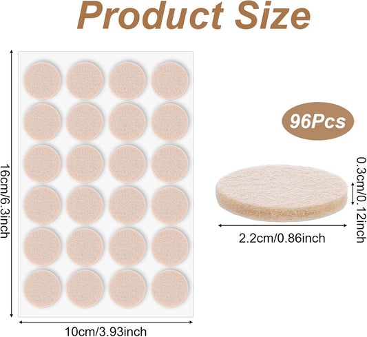 96 Pcs Self-Stick Furniture Round Felt, 3/4" Chair Felt Pads Protect Your Hardwood Floors from Furniture Scratches Moving Your Furnitures Smoothly Noise Reduction for Chairs, Tables, Couches (Beige)