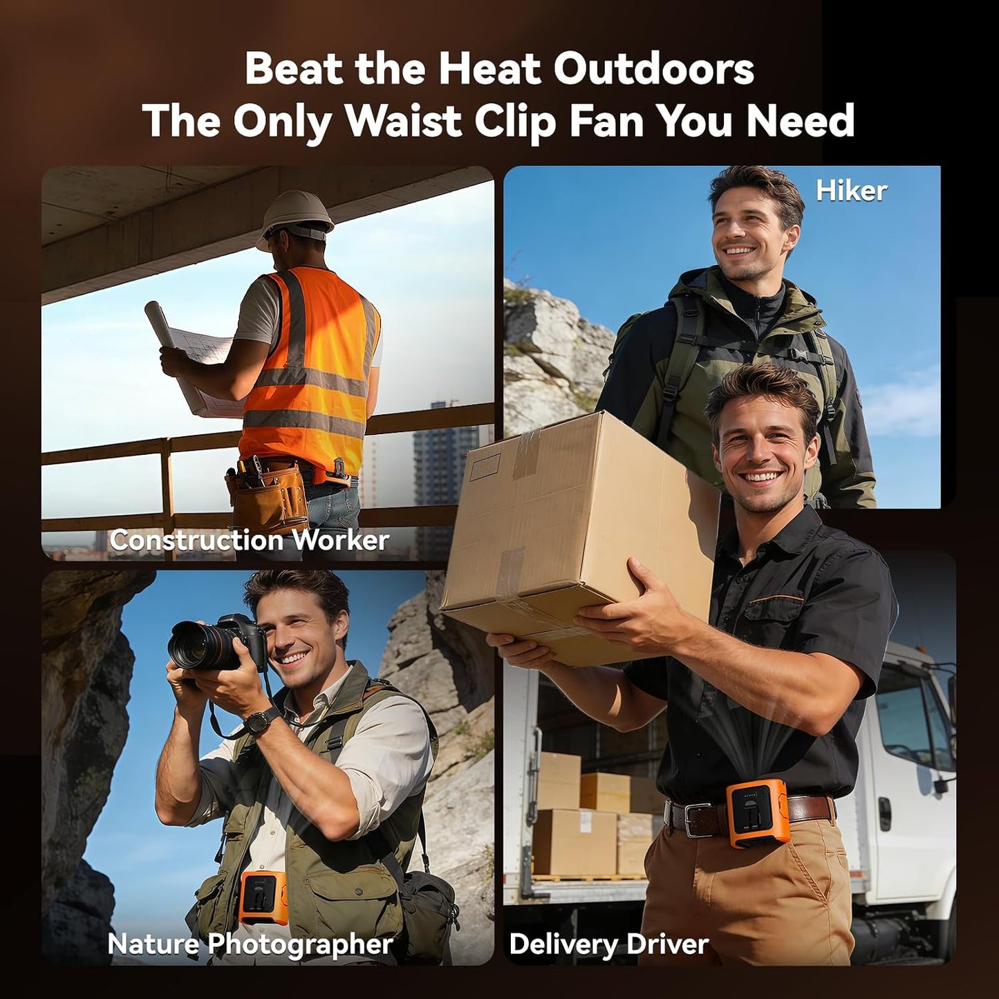 MUXNW High-Speed Waist Fan with Ice Cooling, Clip On Belt Fan | 8000mAh battery, 14000RPM, 5-speed. LED light, 24H. Ice-cooling plate. For construction, jobsite, camping