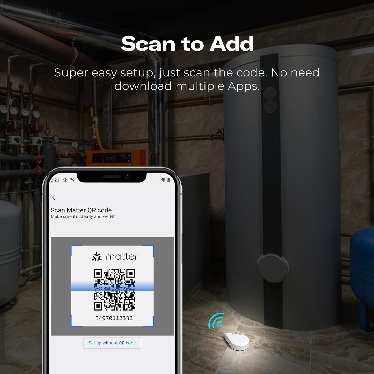 THIRDREALITY Smart Water Leak Sensor KM1, Matter Over WiFi, 1 KM1-controller with 100dB Alarm & 3 Water Detectors, 3-Year Battery Life, No Batteries, Work with Apple Home, Alexa, Home Assistant, Homey