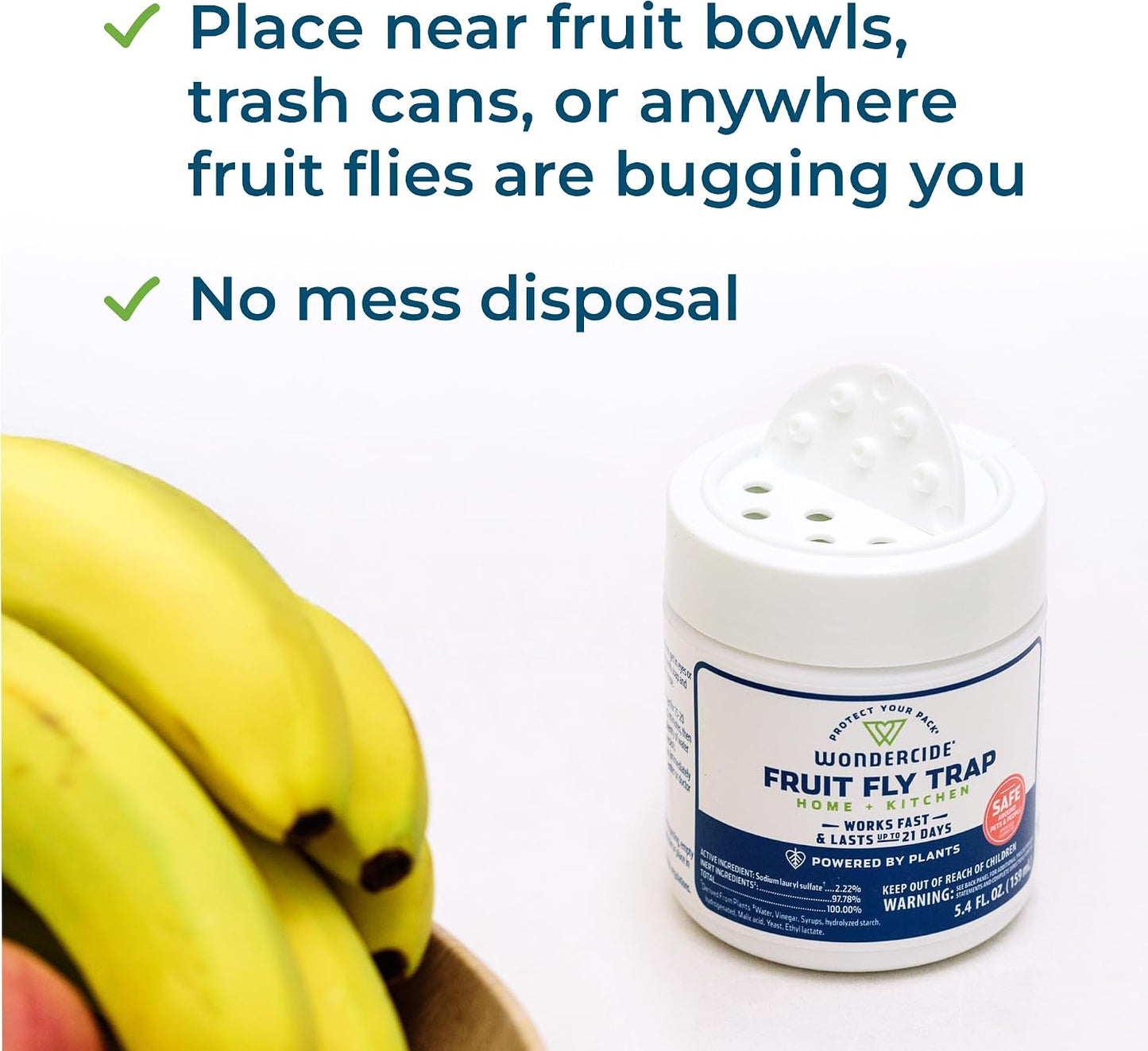 Wondercide - Fruit Fly Traps for Indoors - Fruit Fly Killer - Pet and People Safe - Made in USA & Plant Based - 5.4 oz - 2 Pack