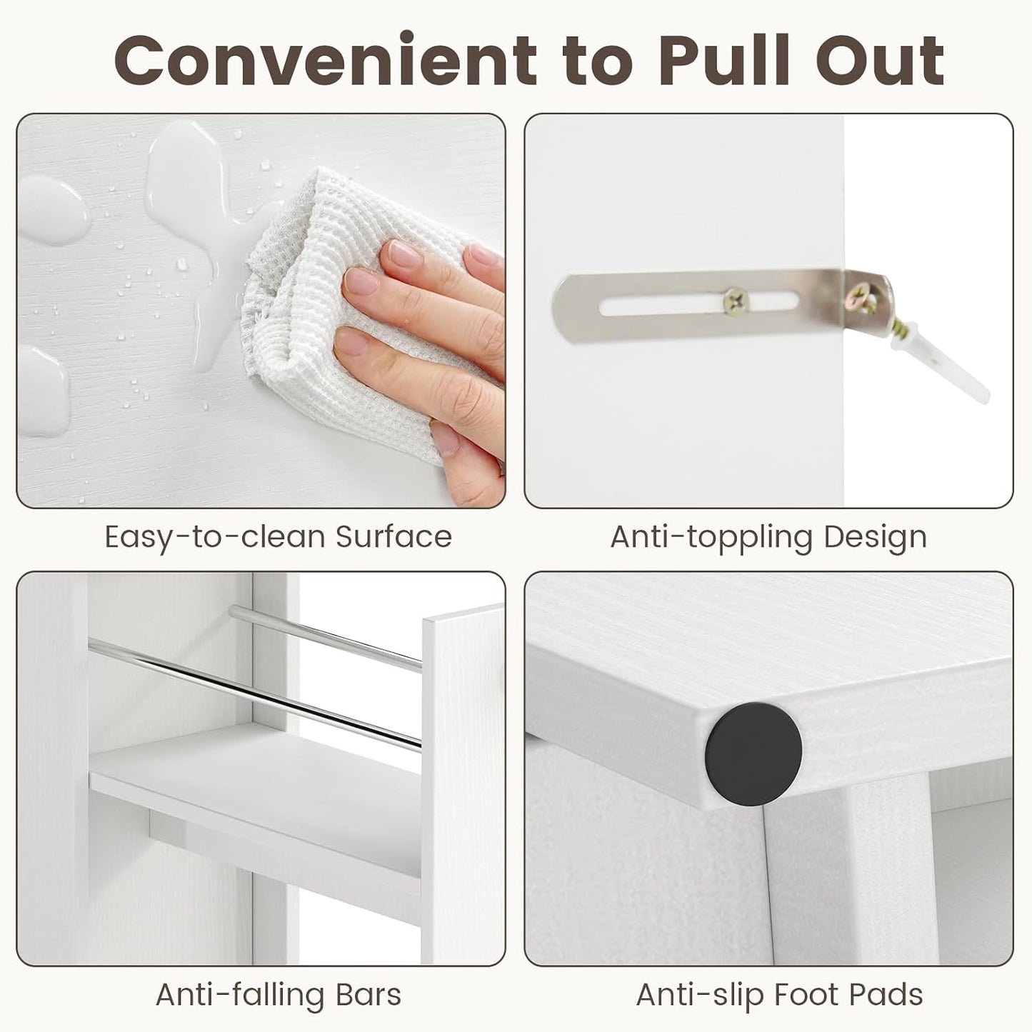 Tangkula Slim Bathroom Storage Cabinet, 4-Tier Narrow Small Side Storage Cabinet Next to Toilet, Slide Out Drawers on Casters, Bathroom Floor Organizer Toilet Paper Holder for Small Spaces (White)