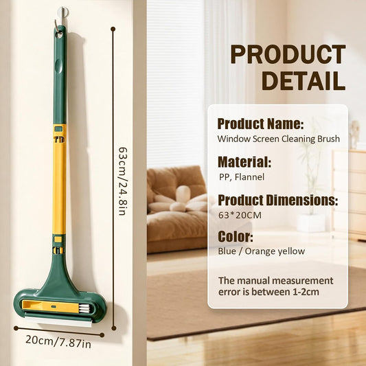 Window Screen Cleaning Brush, 2 in 1 Net Window Mesh Screen Cleaner Tool with Squeegee, Wet Dry Dual-Use Multi-Purpose Cleaning Brush for Dusty Corners, Patio Door Porch Screens, Blue