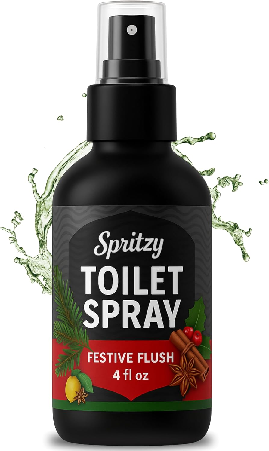 Toilet Spray (4 fl oz) | 600+ Sprays | Poo Spray w/Many Scents – Restroom & Bathroom Odor Eliminator – Essentials for a Fresh, Confident Bathroom (Festive Flush)