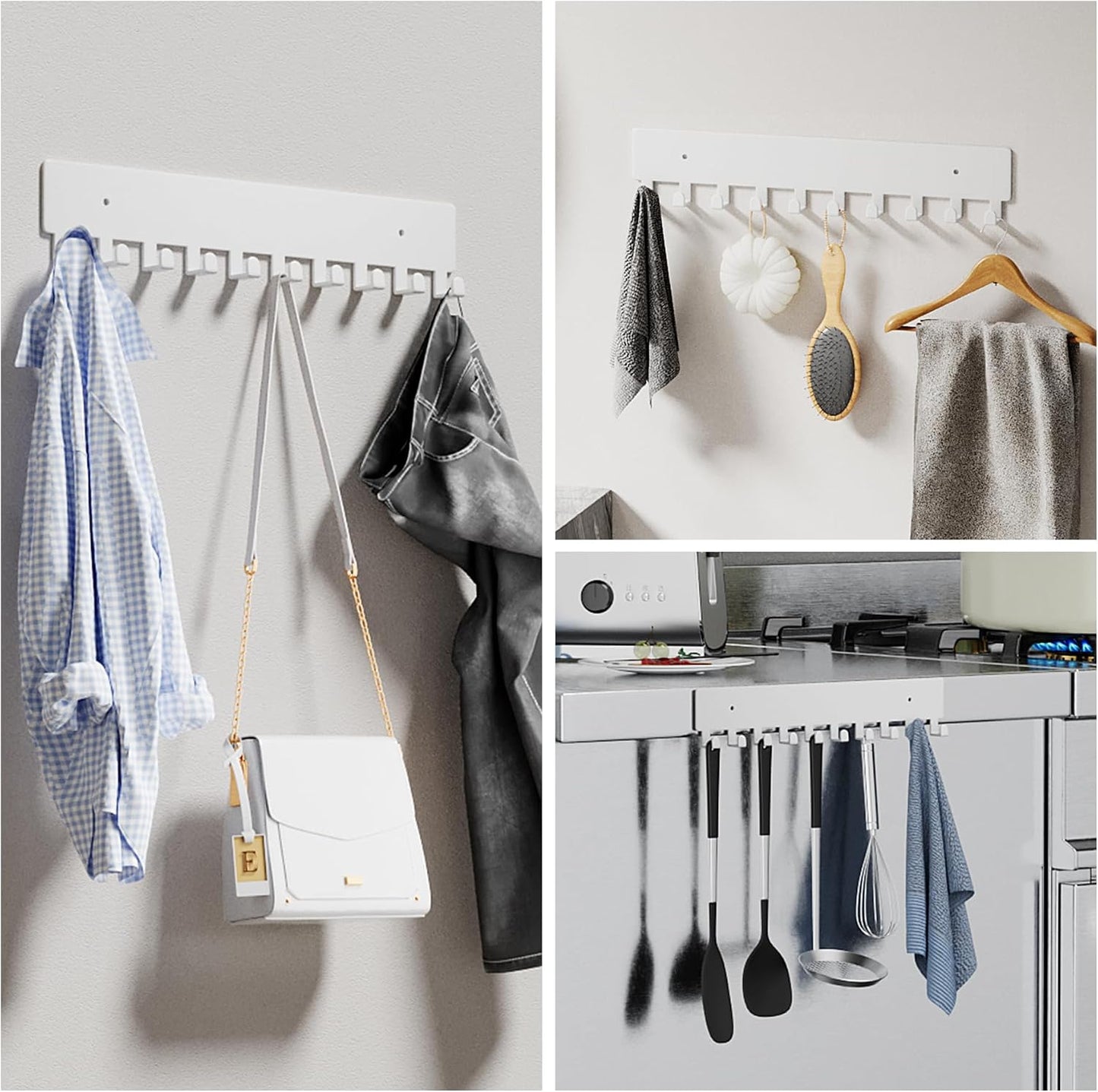 GTK Key Holder for Wall, Key Hooks with 10 Hooks, Wall Mounted Key Holder for Hallway, Self Adhesive Key Rack(White)