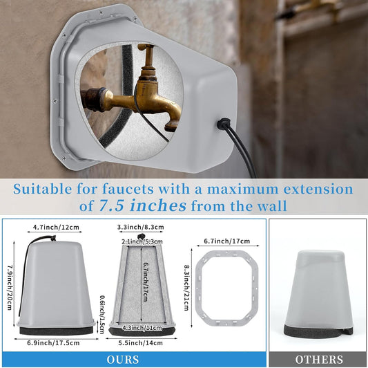 2 Pcs 2 in 1 Extra Long Pet Proof Outdoor Faucet Covers Winter w/Lock 8.5x7x5.5 in Thick Foam Plastic Spigot Cover Reflective Strips Faucet Cover for Outside Water Faucet Freeze Protection (Gray)