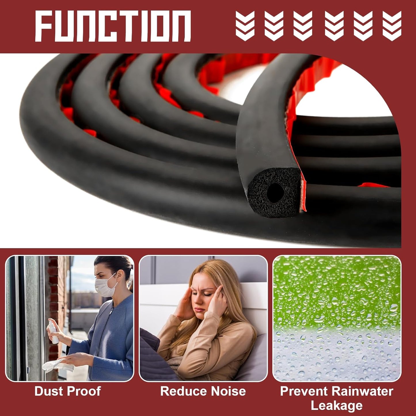 26Feet D Shape EPDM Foam Rubber Seal with Tape, 1/2”W Self-Adhesive Rubber Automotive Weather Stripping for Most Car,Truck, Boat, Auto, RV, Marine, Garage Doors/Window and More