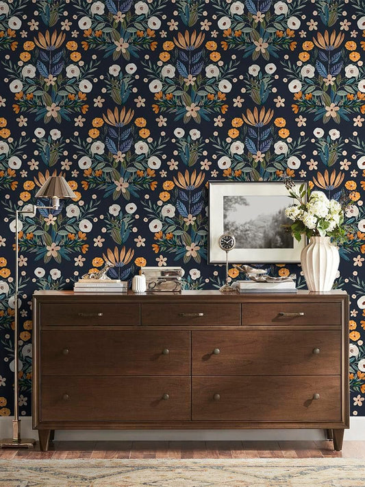 Floralplus Peel and Stick Wallpaper Boho Removable Wallpaper for Bathroom Dark Floral Wallpapers Adhesive Leaf Floral Contact Paper for Renter Wall Decor Vinyl Forest Wall Paper 118 x 17.5 in