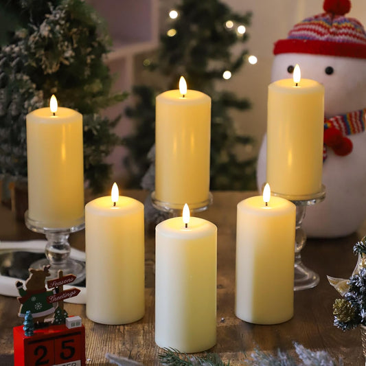 Flameless Candles Battery Operated with Remote and 2/4/6/8 H Timer, 6pcs Flickering Fake Electric Candles for Festival Wedding Home Party Decor (D3 x H 6") (White)