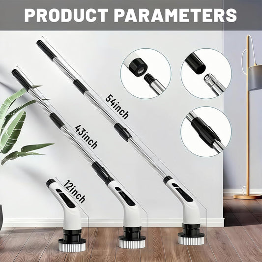 Electric Spin Scrubber- Ditch The Scrubbing! Long Handle Shower Scrubber with 9 Replaceable Heads - 2 Speed Cordless Brush Ensures Long Battery Life, Modern White Design!