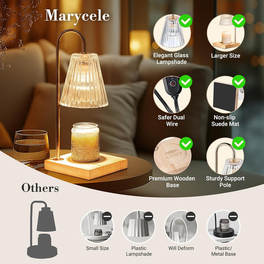 Marycele Vintage Candle Warmer Lamp with Timer Dimmer, Adjustable Height | Vintage farmhouse style with 2 bulbs, adjustable height, timer and dimmer for flameless fragrance in bedroom or home gifts