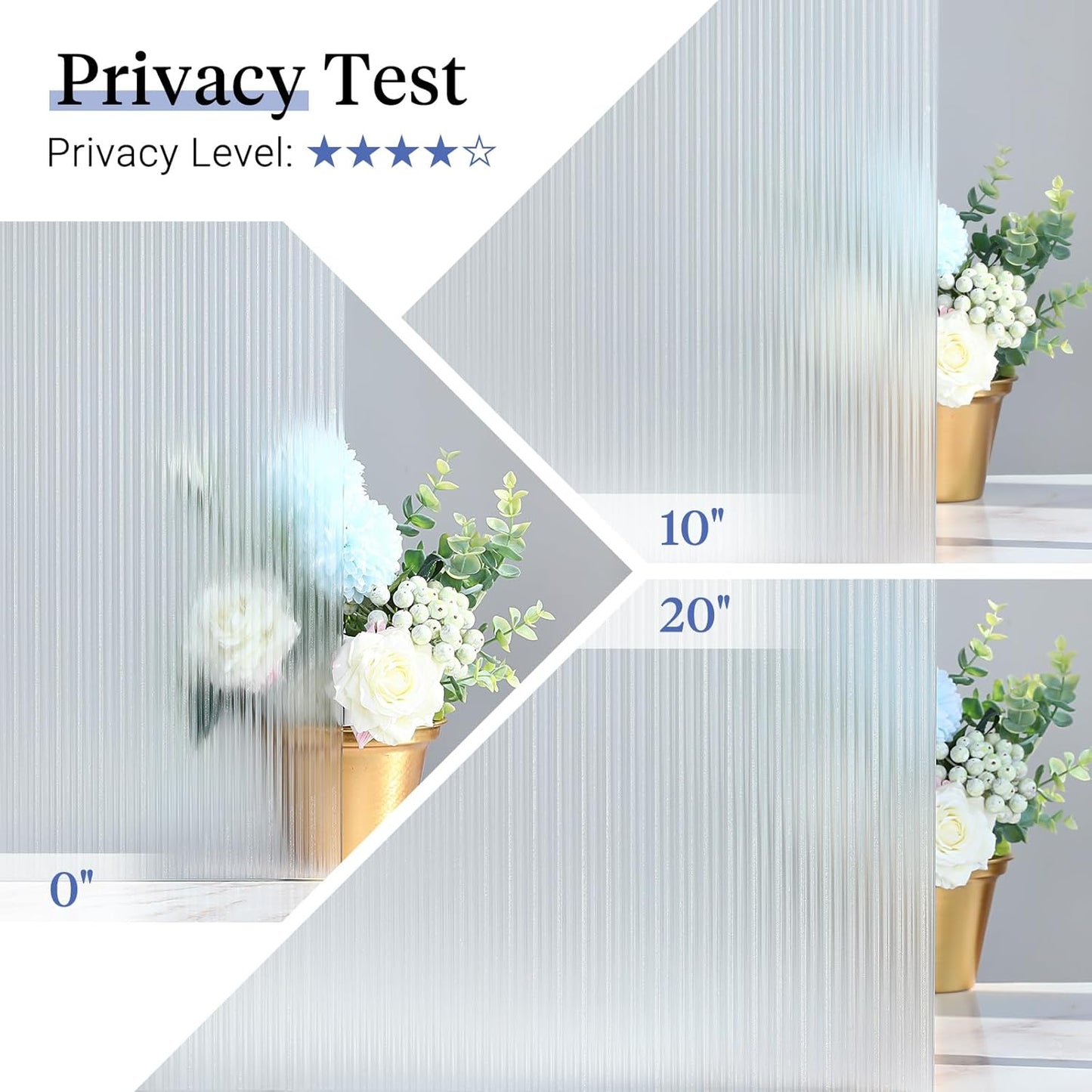 Haton Reeded Glass Window Privacy Film, Static Cling Non-Adhesive Frosted Film, UV Blocking Heat Control Removable Window Sticker for Bathroom Door Home Office, 17.5" x 78.7"