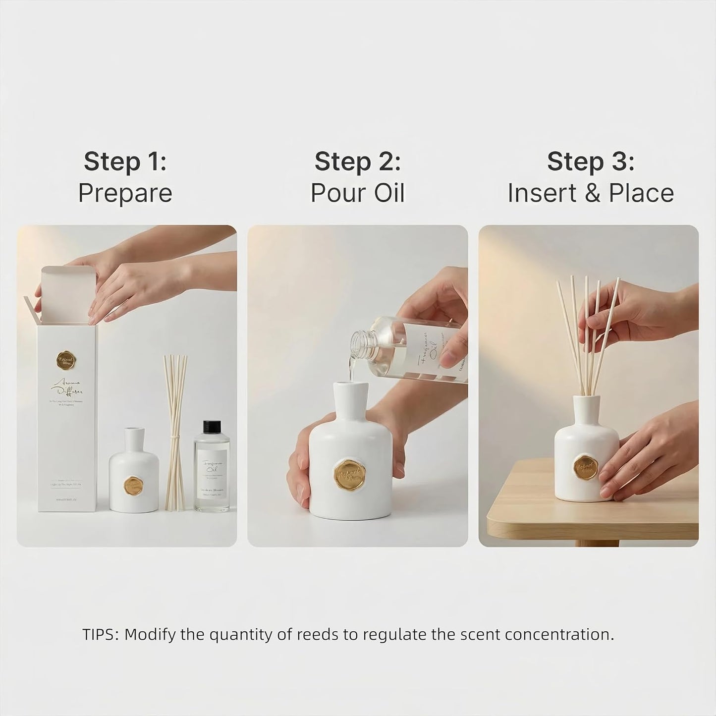 Reed Diffuser Set-Oud&Bergamot-Strong Scent, Long-Lasting Evaporation with Natural Reed Sticks & Essential Oils, Elegant Fragrance for Bathroom Bedroom Office Decor Air Fresh-Ideal Gifts