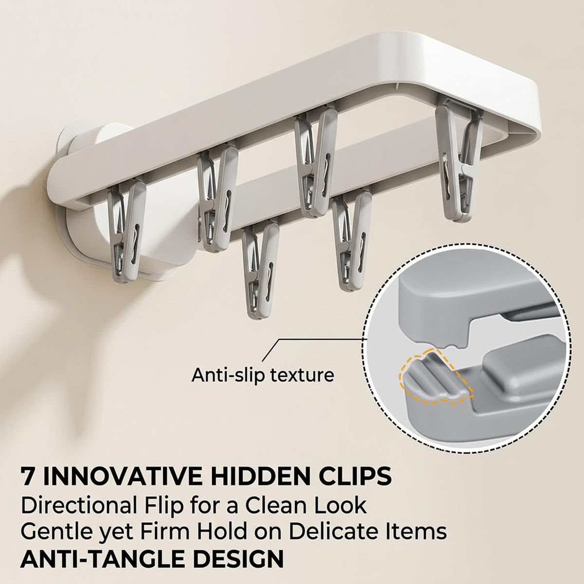 Foldable Wall Mounted Drying Rack with 7 Hidden Clips, Punch-Free Adhesive Sock & Underwear Hanger, Collapsible Space-Saving Laundry Rack for Bathroom, Balcony & Washstand, Holds 11 lbs (Pink-1 Pcs)