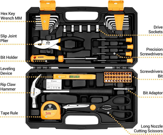62-Piece Household Tool Set:Small Basic Home Tool Kit with Plastic Toolbox, Hand Tools with Storage Case DEKOPRO