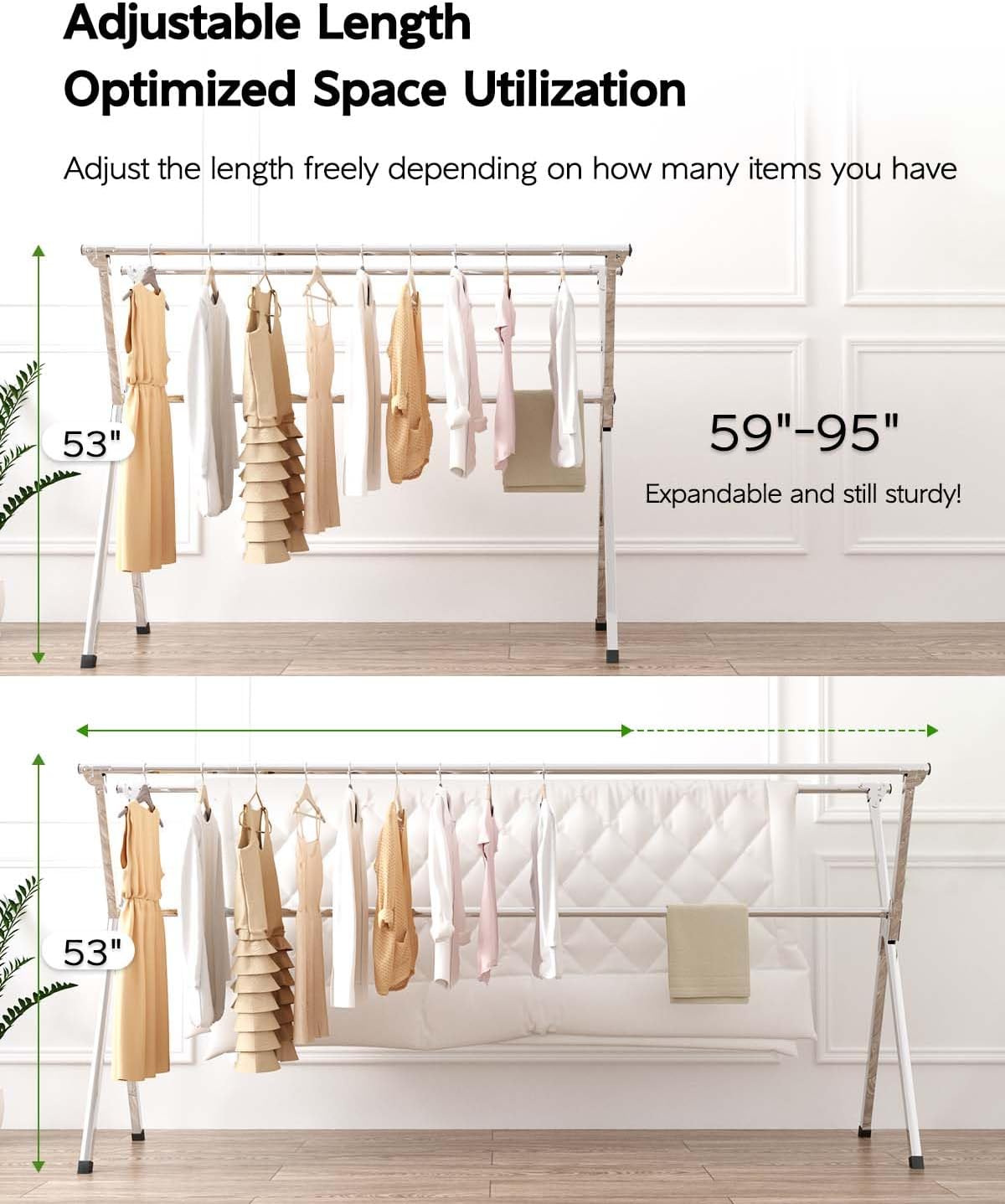 Vikaqi Clothes Drying Rack 79 Inches Folding Indoor Outdoor, Drying Rack Clothing Collapsible, Foldable Laundry Drying Rack, Heavy Duty Stainless Steel Clothesline, Garmet Rack, 20 Hooks 12 Clips