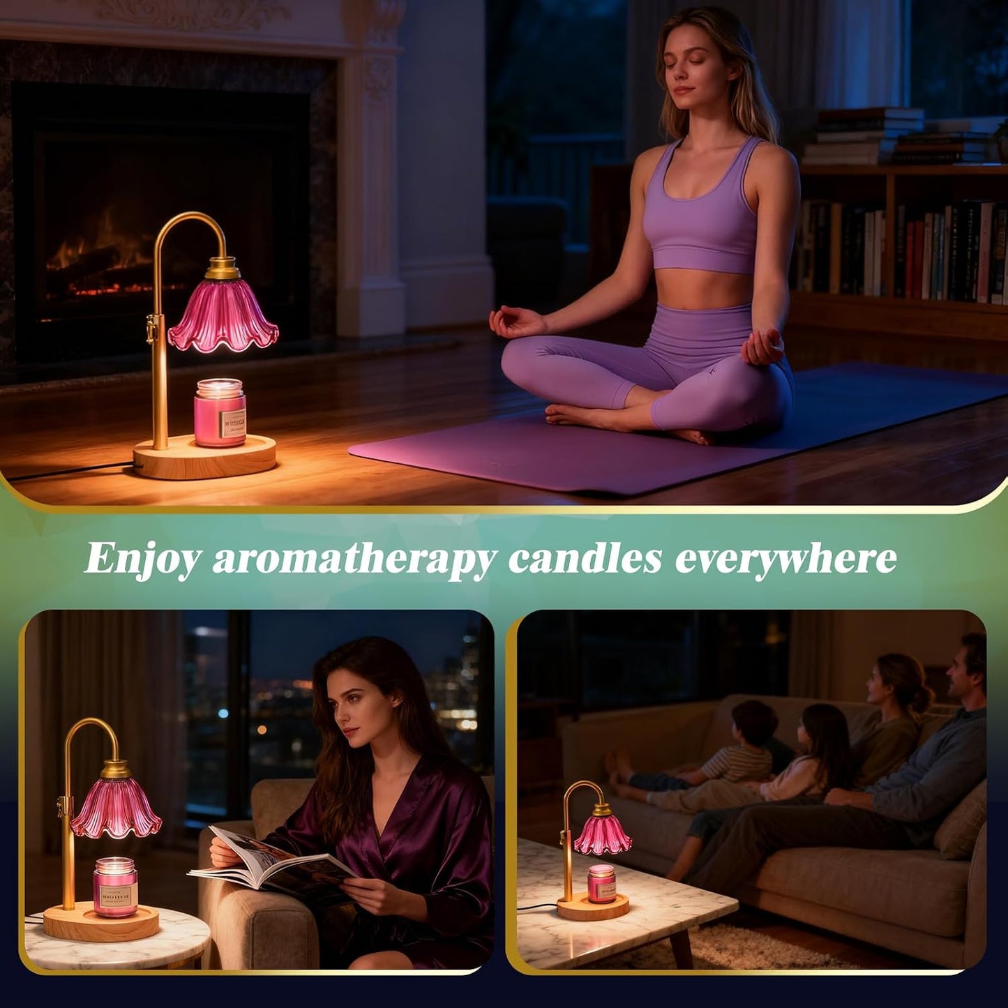 Candle Warmer Lamp with Adjustable Height - Flameless 4-Level Dimmable Wax Warmer, Timer Function & Stylish Design in Multiple Colors (Green)