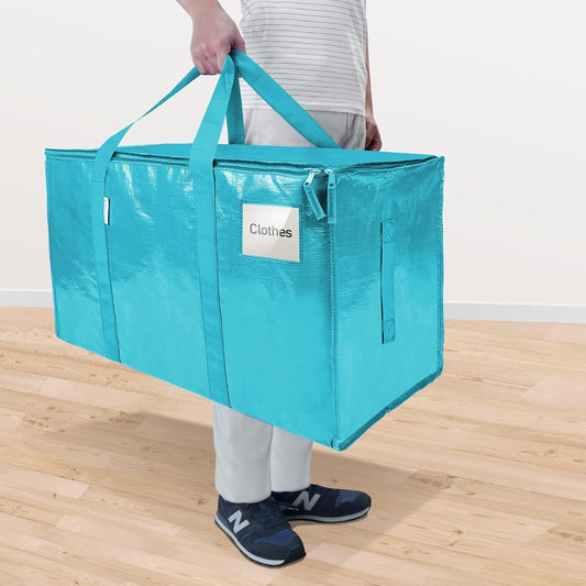 TICONN 4 Pack Extra Large Moving Bags Heavy Duty with Zippers & Carrying Handles, Durable Storage Bags Moving Boxes for Closet Organizers and Storage (4 Pack, Blue)