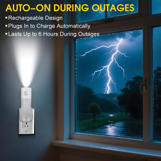 Enhon 3 Pack 4 in 1 Emergency Lights for Home Power Failure, Rechargeable LED Flashlight Plug in Wall, Automatic Turn On Power Outage Night Light with Motion Sensor for Hurricane Preparedness Items