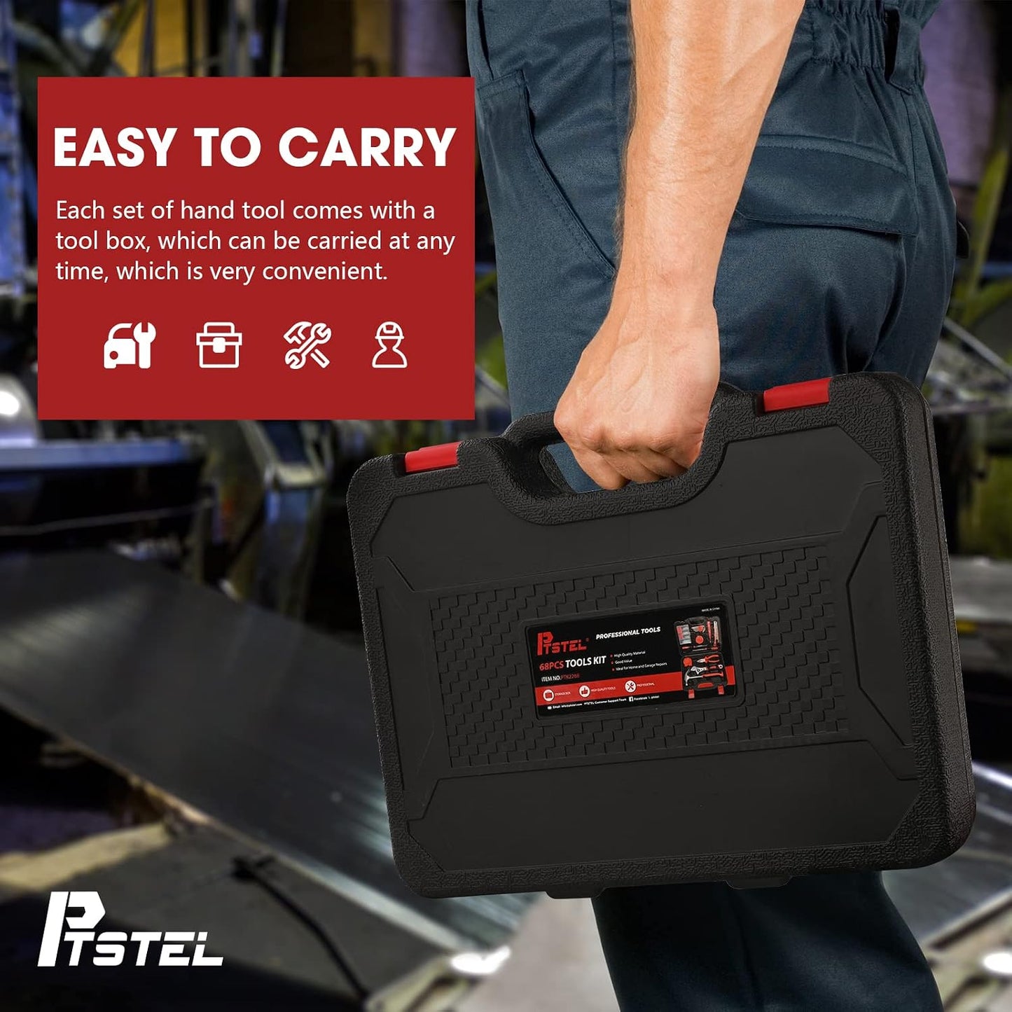 68 Piece Tool Set, PTSTEL General Household Hand Tool Kit, For DIY And Home/Auto Quick Repairs, With Easy Carrying Toolbox Storage Case