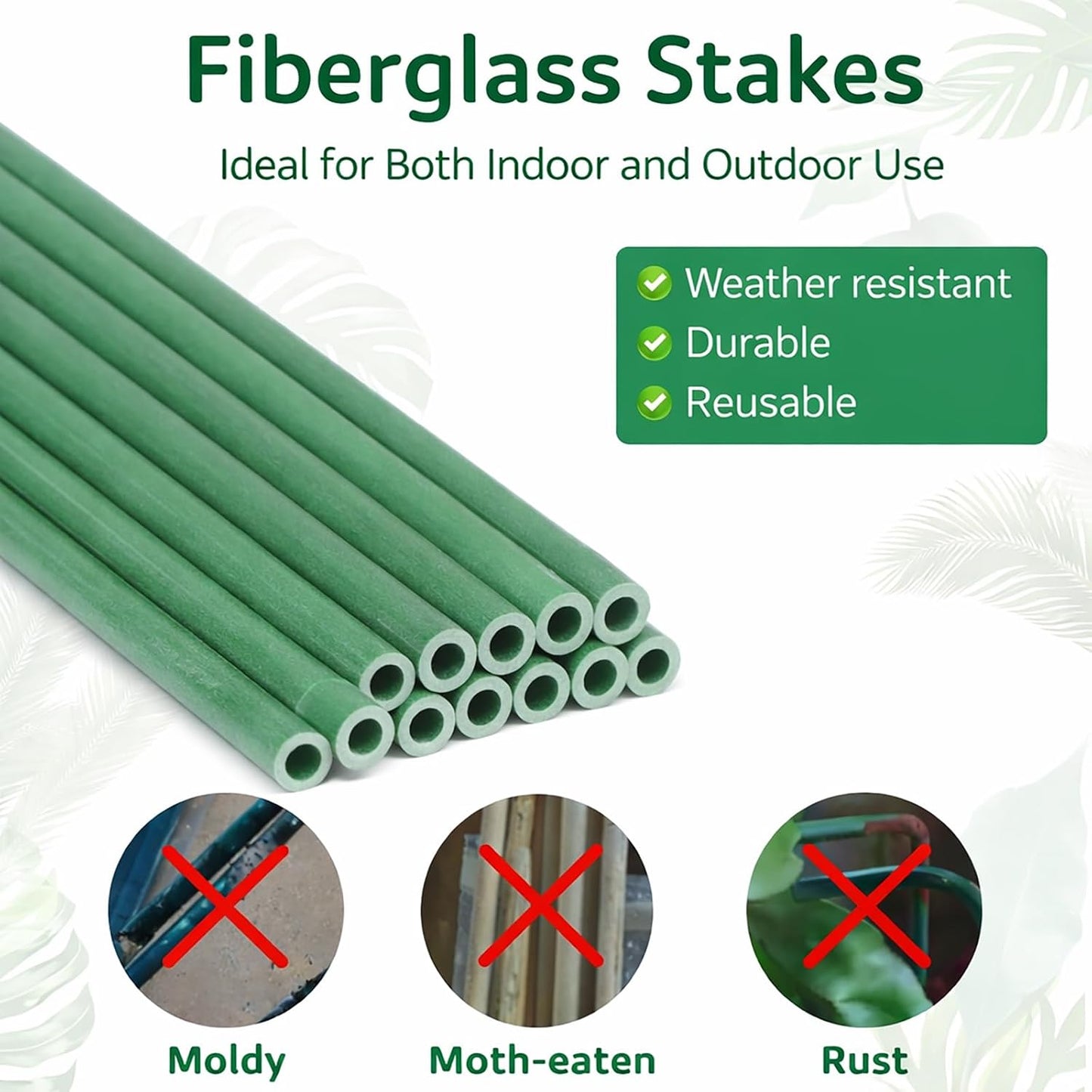 Plant Stakes 12 Inch, 12-Pack Stackable Plant Support Stakes with 12 Clips, Extendable Plant Holder Sticks for Tomato, Orchid, Monstera, Indoor Outdoor Plants (12)