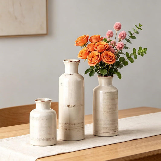 Ceramic Flower Vase Set of 3 - Small Porcelain Vase Set,Modern Minimalist Smooth Ceramic Table Flower Vases for Home Decor,Decorative Centerpiece for Living Room,Bedroom,Dining Table,Fireplace Mantle