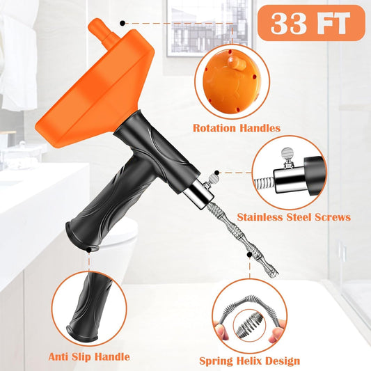 33 FT Drain Snake Auger, Plumbing Snake Drain Hair Clog Removal Tool, Sink Unclogger Drain, Heavy Duty Drum Auger, Cleaner Tool for Bathroom Kitchen Tub Shower Drain Clog Remover with Gloves