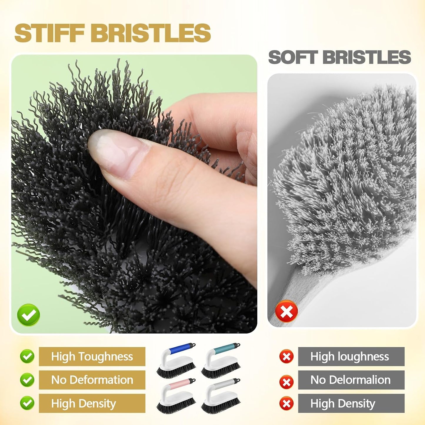 Teenyyou 16 Pack Scrub Brush Heavy Duty Cleaning Brushes with Handle Stiff Bristles Scrub Brush Bulk for Shower Bathroom Carpet Kitchen Bathtub Scrubber, Grey, Blue, Green, Pink