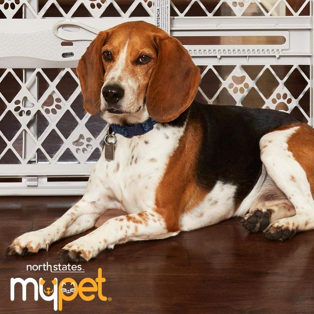 MYPET Paws Portable Pet Gate: 26-40" Wide Expandable, Pressure Mounted No Tools Needed, Durable Dog Gate for Doorways, Made in USA, 23" Tall, Fieldstone Gray