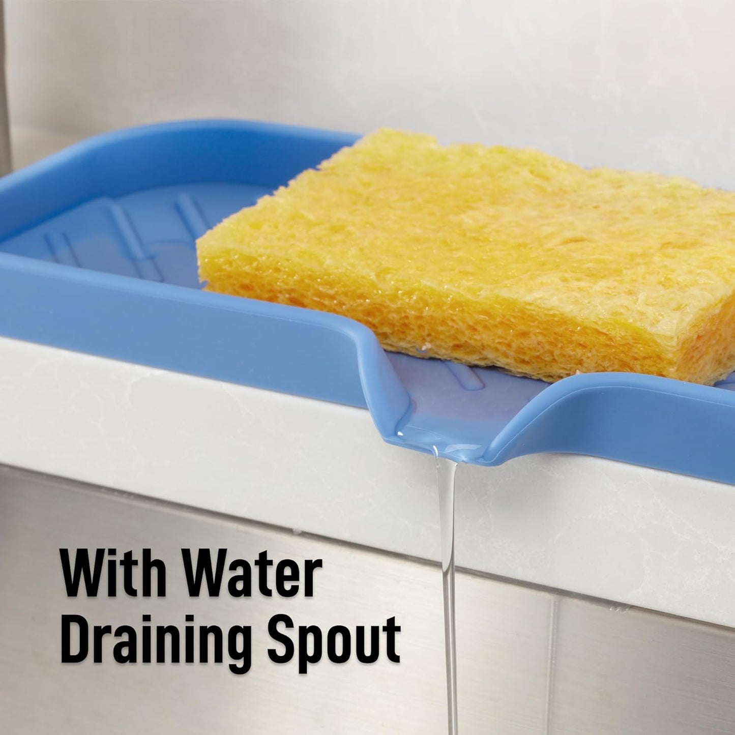 Zulay Kitchen (9x3.5in) Sponge Holder for Kitchen Sink - Flexible Heavy-Duty Multipurpose Sink Caddy - Counter Organizer for Kitchen, Bathroom, Makeup, Trinkets & More! (Grey)