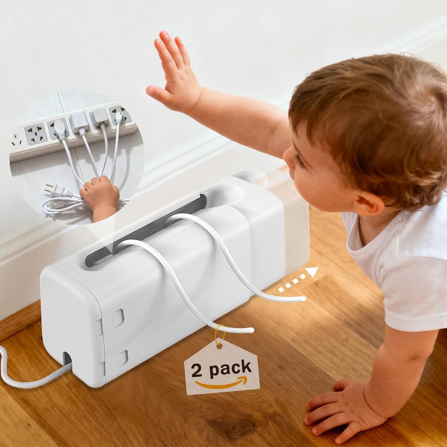 Babylush Baby Proof Power Strip Cover Box, 2 Pack | Adjustable Length,Baby Proof Cords,Baby Proof Surge Protector,Fits Most Power Strip,Lock System,Simple to Use,ABS