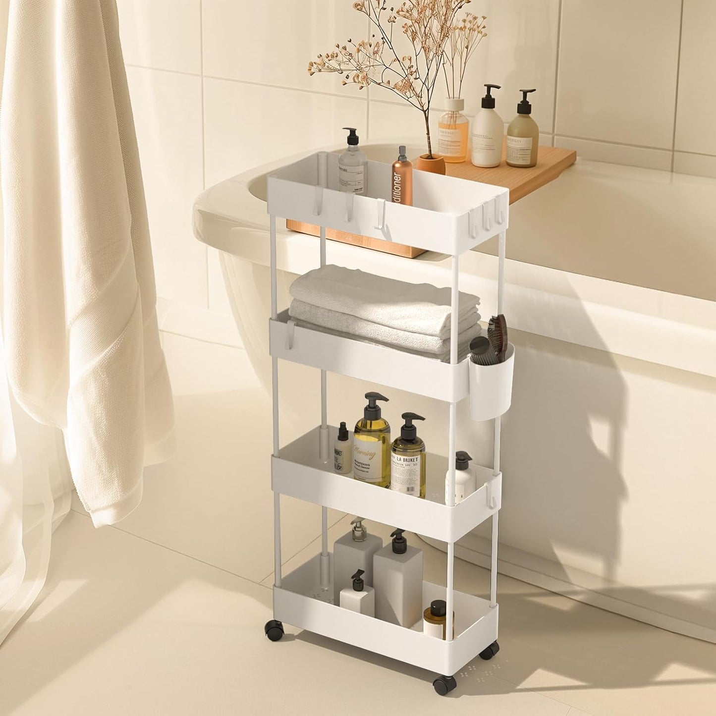 Pipishell Slim Storage Cart with Wheels - Bathroom Cart Organizer Storage, 4 Tier Rolling Carts for Bathroom, Laundry Room, Kitchen, Narrow Space, Black PIUC05