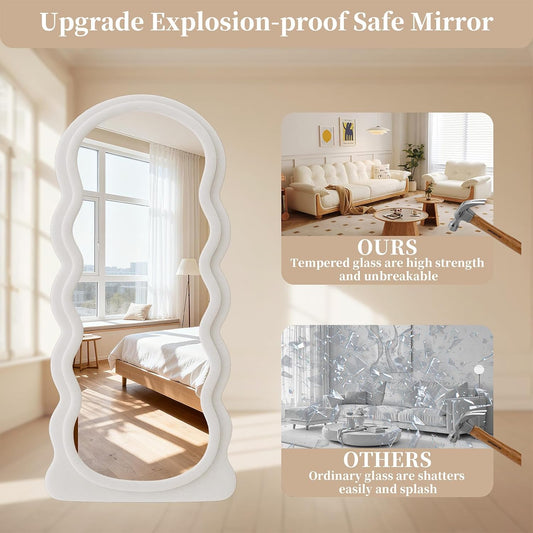 71"x32" Flannel Full Length Mirror, Arched Mirrors Full Length with Stand, Flannel Floor Mirror for Bedroom and Living Room, Full Body Mirror Hanging or Leaning, White