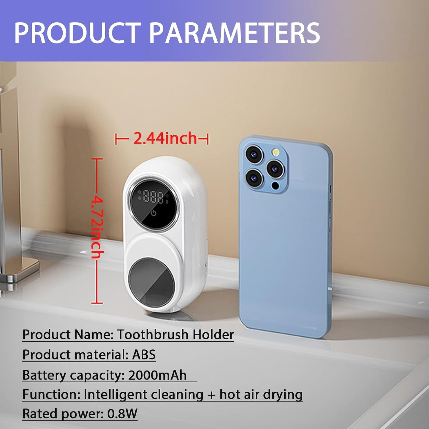 Wall Mounted Toothbrush Holder with Auto-Inductive Cover,Clean, Dry,LED Smart Screen,Electric Toothbrush Holder with 2 Toothbrush Slots for Home, Travel,Toothbrush Holders for Bathrooms (White)