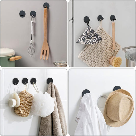 VIS'V Adhesive Hooks, Shower Wall Stick on Hooks, Round, White, 4 Pcs | Metal Material, Compact Design, Peel and Stick, 2 Extra Adhesive Strips, for Bathroom Kitchen Livingroom Office RV