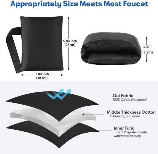 Outdoor Faucet Cover Socks for Winter Freeze Protection, 7.09" W x 9.06" H, Velcro Thickened Anti-Freeze Outdoor Tap Cover, Reusable Waterproof Insulated Spigot backflow Cover,Black, 2Pcs