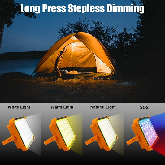 CREATESTAR Solar Portable Camping Light with Stand, 100W 12000mAh Battery Rechargeable Light with 4 Modes, LED Cordless Flood Lights for Work, Emergency Power Failure, Car Repair