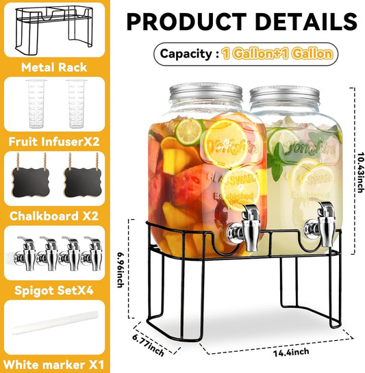1 Gallon Glass Drink Dispensers For Parties,Lemonade Beverage Dispenser With Stand And Spigot For BBQ, Picnic, Party,Laundry Detergent Dispenser