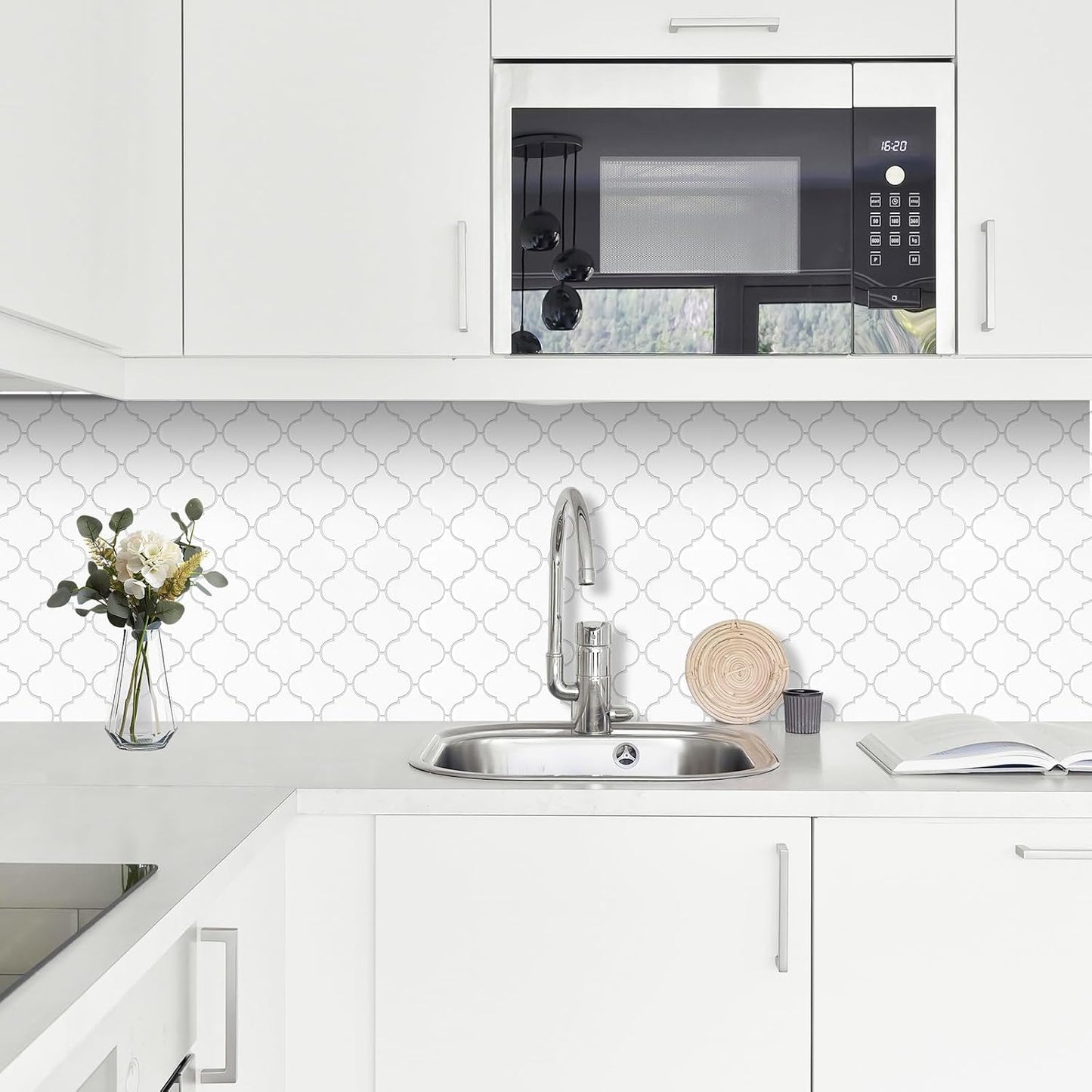 Arabesque Peel and Stick Backsplash for Kitchen, Thicker Design 3D Self Adhesive Wall Tiles, 12"x12" Peel and Stick Wall Tiles, Dark Grey 10-Sheet Stick on Tiles for Kitchen and Bathroom.