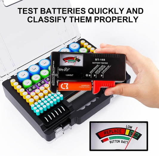 Tututry Battery Organizer Storage Holder Box Case with Tester, Ultra-Large 262+ Batteries Container with Double-Sided, Holds AA AAA 4A 23A C D Cell 9V 3V Lithium 4LR44 CR3 CR123A 18650 (Red)
