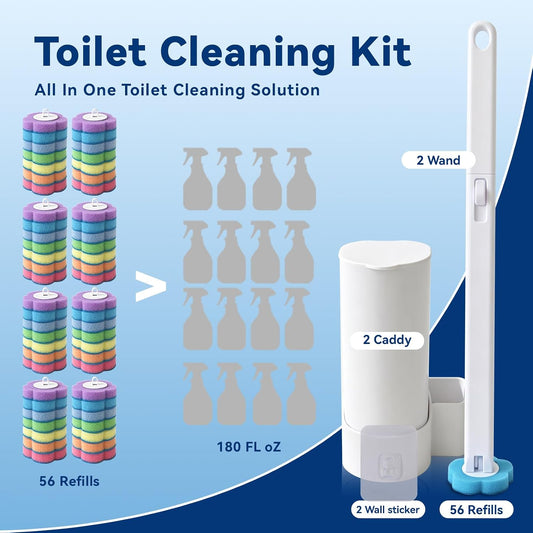 Disposable Toilet Brush with 48 Refills,Toilet Cleaning Supplies,Toilet Wand Brush Starter Kit,Wall Mounted Toilet Bowl Cleaner Brush with Holder for Bathroom Deep Cleaning & Hygiene (White)