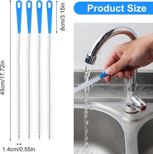 Yuanchu 4 Pack Flexible Drain Cleaning Brush, Sink Pipe Cleaners Drain Clog Remover Tool with Nylon Bristles Rust-Resistant Sink Unblocker Tool for Toilet Kitchen Shower Sewer Tub