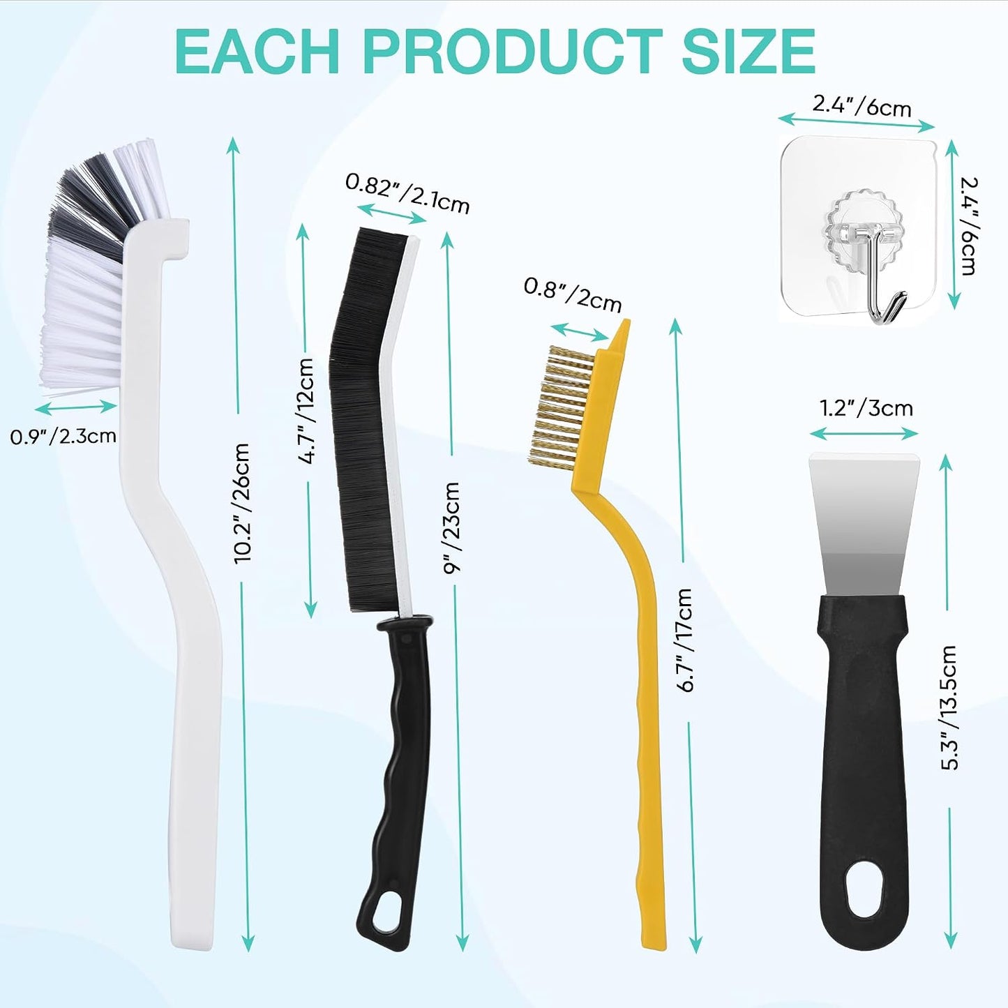 Tedmax 12PCS Grout Brush Set, Hard Bristle Crevice & Baseboard Tool | Crevice cleaning tool designed to reach tight spaces between tiles, sinks, cabinets and baseboards with ease.