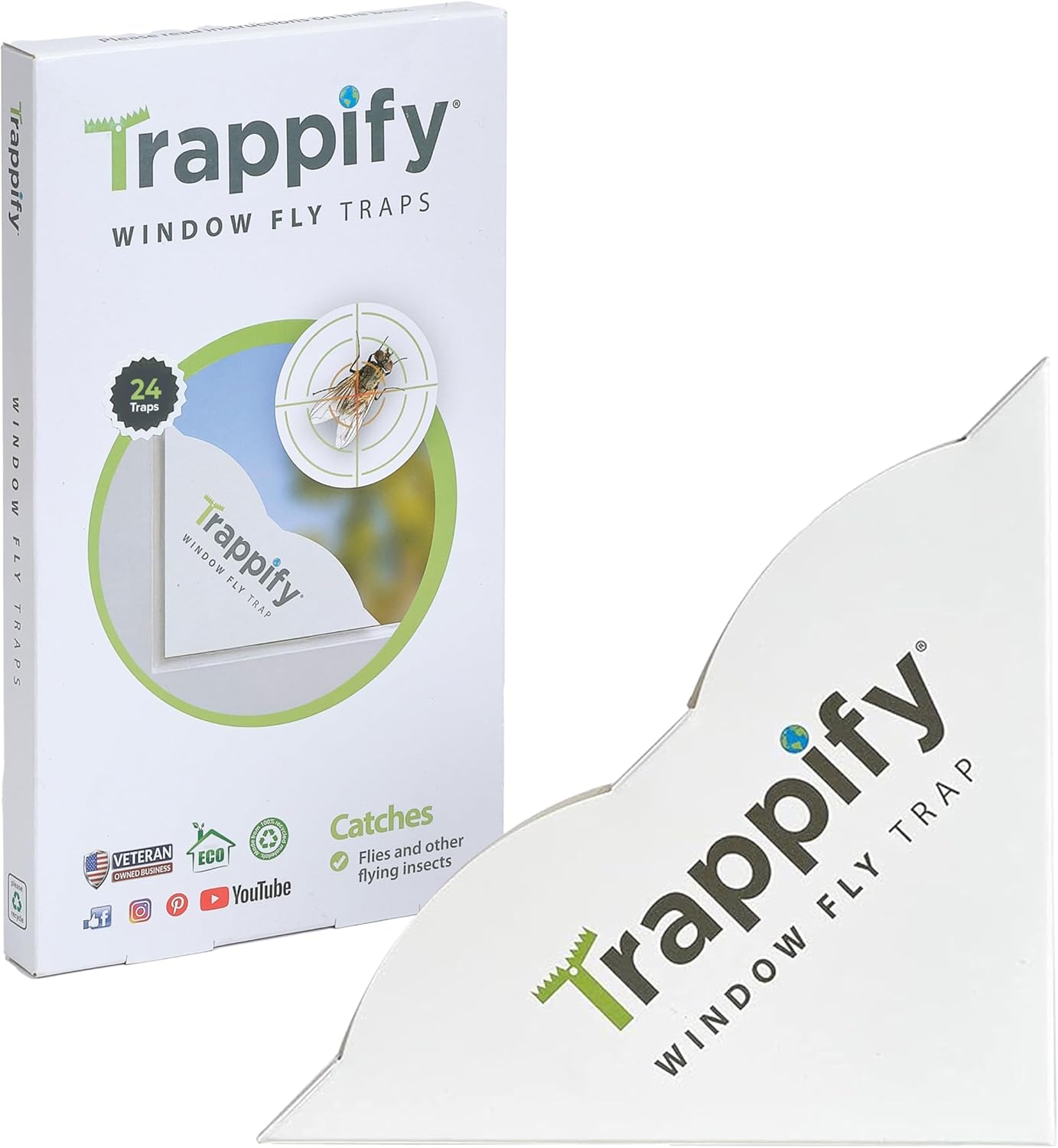 Trappify Window Corner Fly Trap | Fruit Fly Traps for Indoors | 8 Pack | Double-strength adhesive, recycled paper, sticks to window corners, kitchens, patios, no lures, 4 to 24-pack