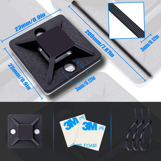 HUASAI 4/5" 100 Pack Zip Tie Mount With Cable Ties,Self Adhesive-backed Mounts for Wire Holder, White Cable Management Clips Wall Anchors