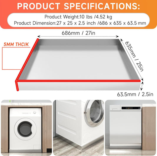 Heavy Duty 304 Stainless Steel Washing Machine Pan, 27" x 25" x 2.5" | Washing Drain Pan, Washing Machine Tray, Washer Pan, Floor & Wood Deck Protection, No Hole